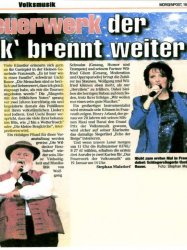 Uschi Bauer on Tour mit 'Feuerwerk der Volksmusik'
Sächsische Morgenpost v. 16.1.2014